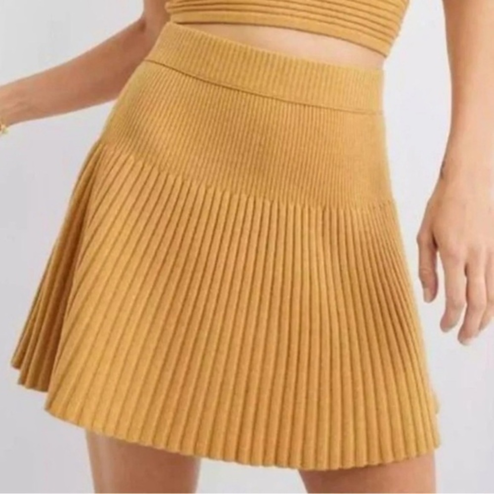 NWT AERIE Take Charge Sweater‎ Skirt Ribbed Golden Yellow Fall Boho Size Small